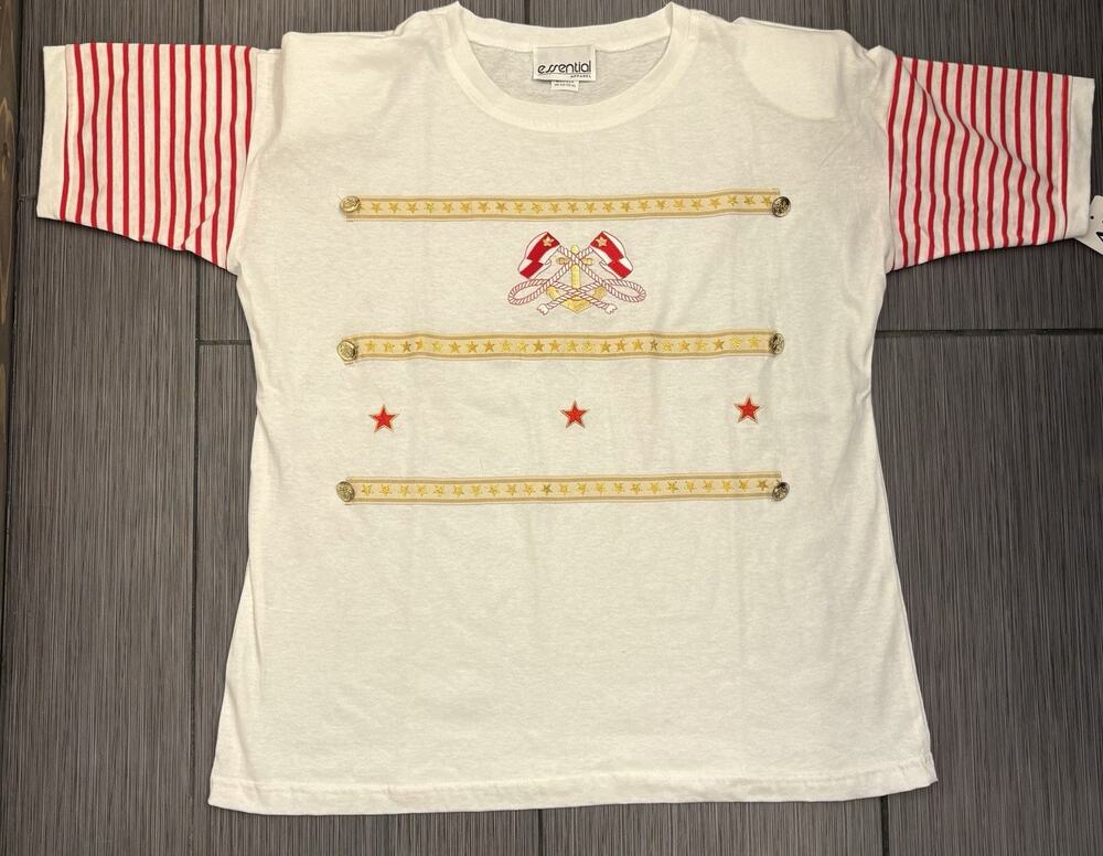 Vintage Essential Apparel T-Shirt Nautical Size OS Embroidered Gold Buttons